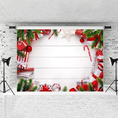 Lofaris Red Gifts And White Wood Backdrop For Merry Chrismas