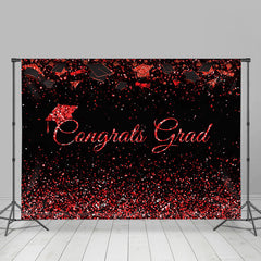 Lofaris Red Glitter Dots Black Congrats Graduation Backdrop