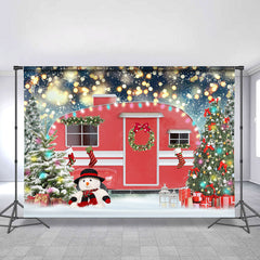 Lofaris Red House And Color Tree Glitter Christmas Backdrop