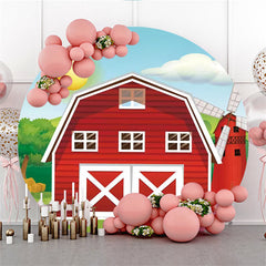 Lofaris Red House Green Tree Happy Birthday Round Backdrop