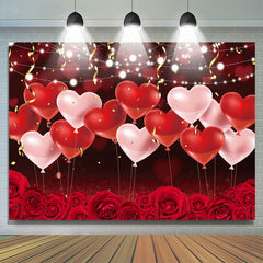 Lofaris Red Love Ballon And Floral Bokeh Valentines Backdrop