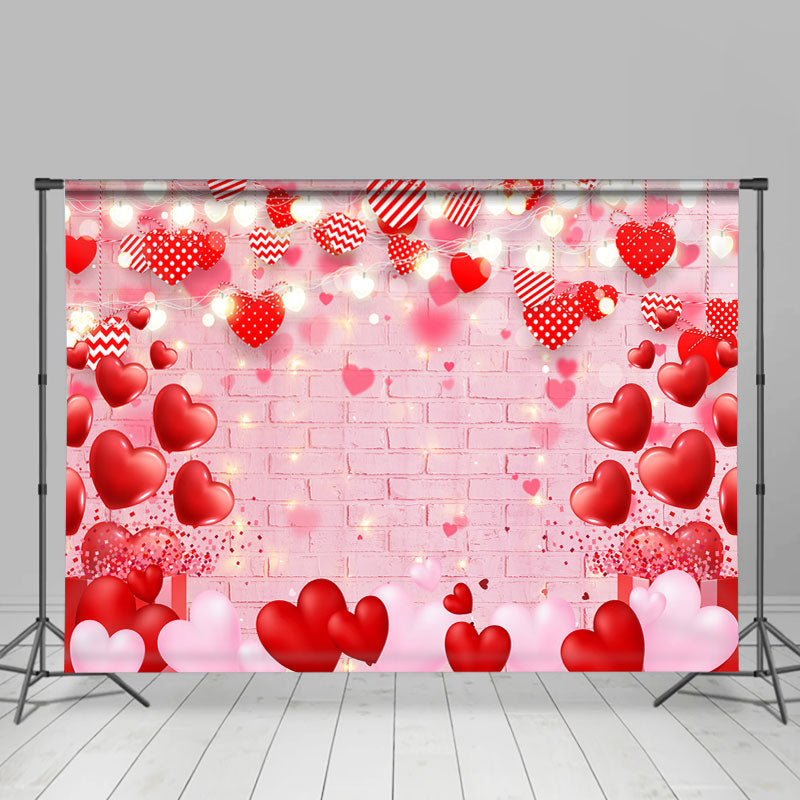 Lofaris Red Love Ballon And Pink Brick Valentines Backdrop