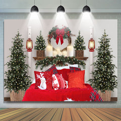Lofaris Red Pillow Christmas Tree Lights Photo Backdrop for Family