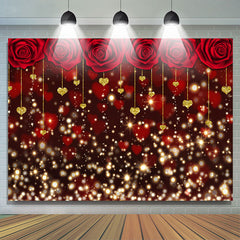 Lofaris Red Rose And Gold Bokeh Glitter Valentines Backdrop