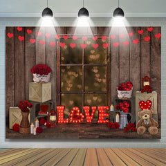 Lofaris Red Rose And Love With Teddy Bear Theme Bokeh Backdrop