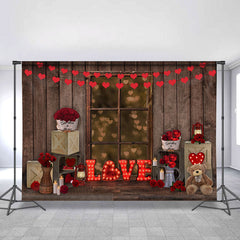 Lofaris Red Rose And Love With Teddy Bear Theme Bokeh Backdrop