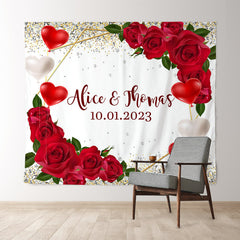 Lofaris Red Rose Glitter Balloon She Said Yes Wedding Backdrop