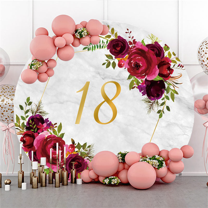 Lofaris Red Rose Marble Gold 18Th Birthday Circle Backdrop