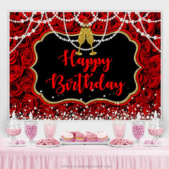 Lofaris Red Rose Pearl Champagne Birthday Backdrop for Woman