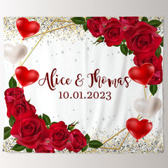 Lofaris Red Roses And Ballon Diamonds Glitter Wedding Backdrop