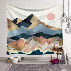 Lofaris Red Sun Abstract Mountain Painting Style Wall Tapestry