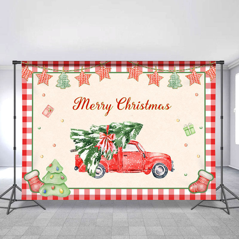 Lofaris Red Truck And Chrismas Pine Backdrop For Decoration