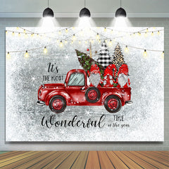 Lofaris Red Truck and Three Dwarfs Snow Christmas Backdrop