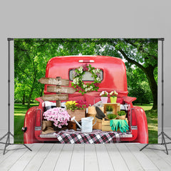 Lofaris Red Truck Gardening Supplies Spring Party Backdrop