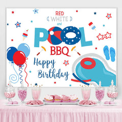 Lofaris Red White and Pool Bbq Balloon Happy Birthday Backdrop