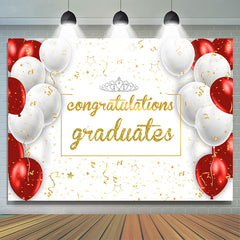 Lofaris Red White Theme Crown Congrats Grad Party Backdrop