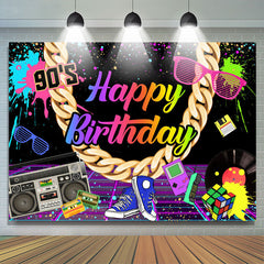 Lofaris Retro Hip Hop 90S Themed Happy Birthday Party Backdrop