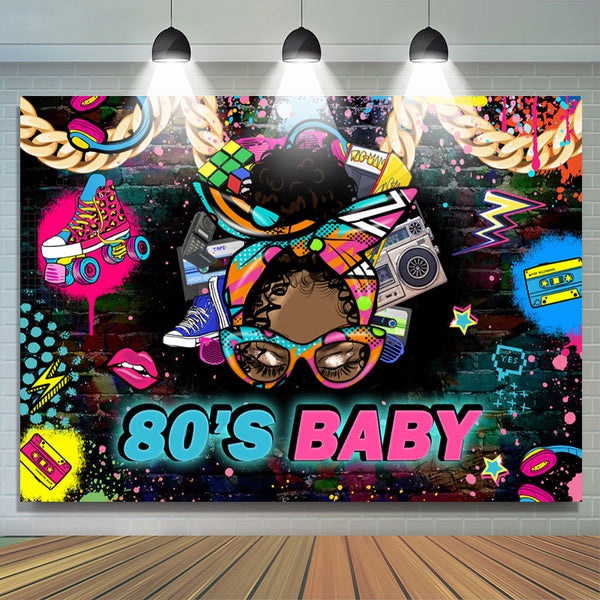 Lofaris 80S Baby Rock Graffiti Brick Wall Birthday Backdrop