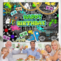 Lofaris Rock Hip Hop Classic Happy Birthday Party Backdrop