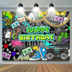 Lofaris Rock Hip Hop Classic Happy Birthday Party Backdrop