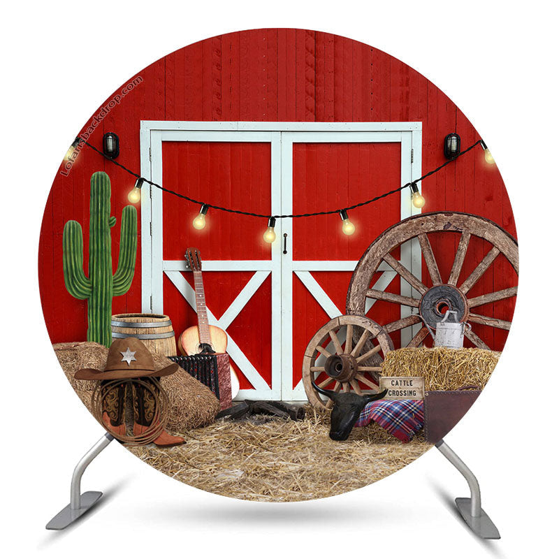 Rodeo Red Wood Wall White Door Round Party Backdrop – Lofaris