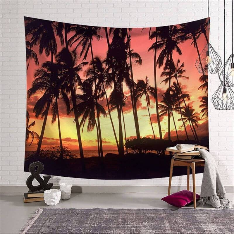 Lofaris Romantic Coconut Tree Grove Sunset Beach Wall Tapestry