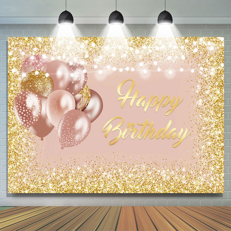 Gold Glitter Balloons Happy Birthday Party Backdrop - Lofaris