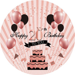 Lofaris Rose Gold Balloons Happy 20Th Birthday Round Backdrop