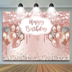 Lofaris Rose Gold Glitter Balloon Happy Birthday Backdrop