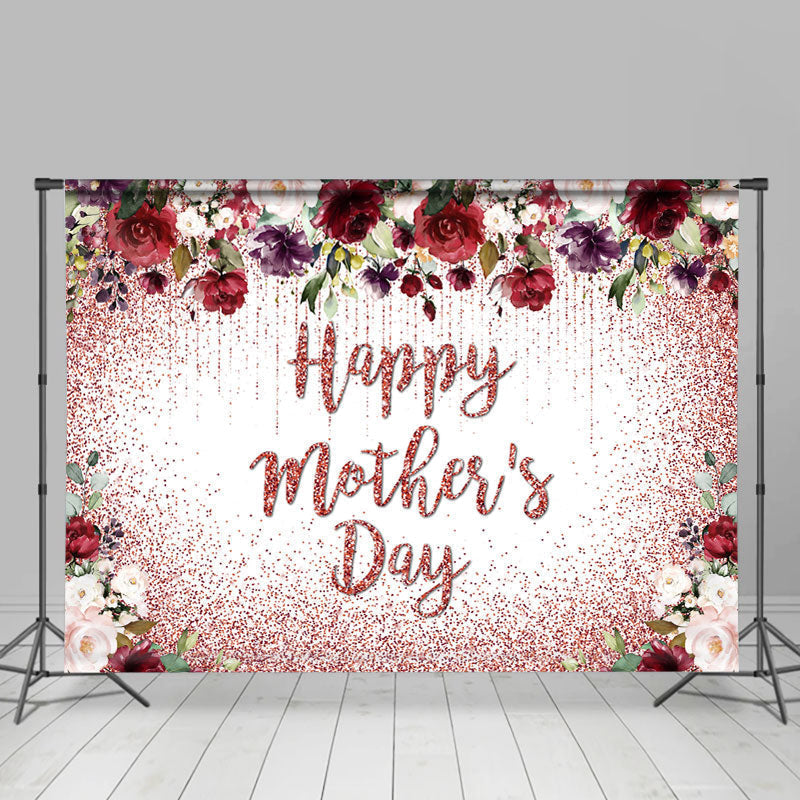 Lofaris Rose Gold Glitter Flowers Happy Mothers Day Backdrop