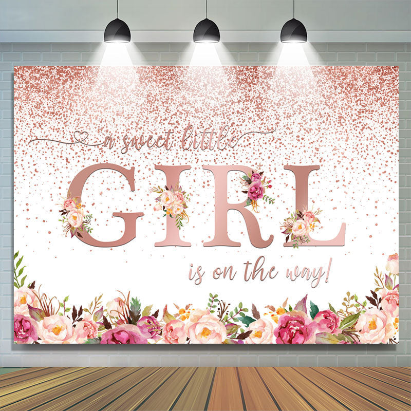 Lofaris Rose Gold Sweet Girl Is On The Way Baby Shower Backdrop