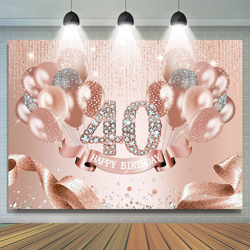 Lofaris Rose Golden Balloons Happy 40Th Birthday Backdrop