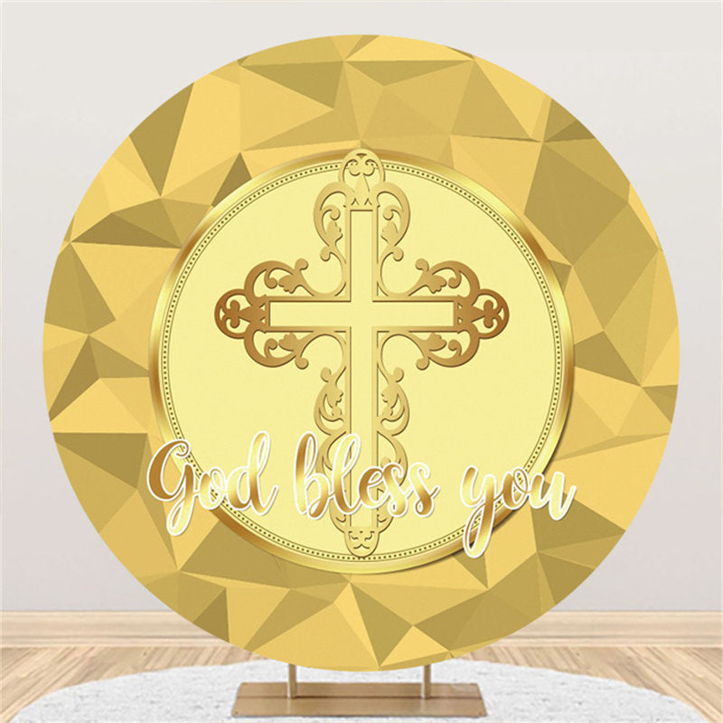 Lofaris Rose Golden Cross God Bless You Baby Shower Backdrop