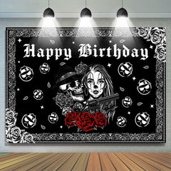 Lofaris Rose Of Death Rock Roll Happy Birthday Backdrop