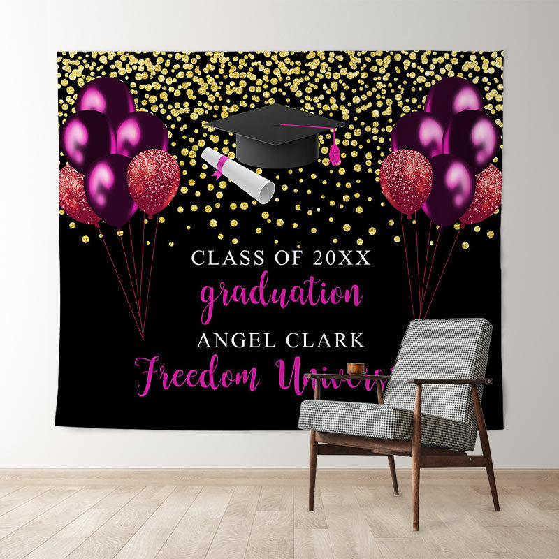 Lofaris Rose Red And Glitter Gold Balloons Graduation Backdrop