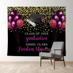 Lofaris Rose Red And Glitter Gold Balloons Graduation Backdrop