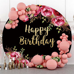 Lofaris Rose Red Black Theme Happy Birthday Circle Backdrop