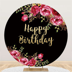 Lofaris Rose Red Black Theme Happy Birthday Circle Backdrop