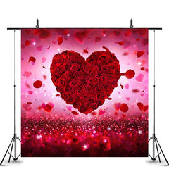 Lofaris Rose Red Floral Glitter Backdrops For Valentines Day