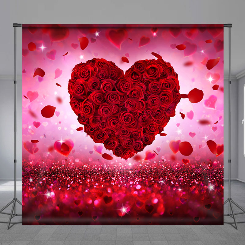 Lofaris Rose Red Floral Glitter Backdrops For Valentines Day