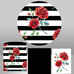 Lofaris Roses Black White Stripe Birthday Round Backdrop Kit