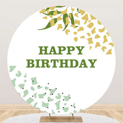 Lofaris Round Abstract Green Leaf Pattern Happy Birthday Backdrop