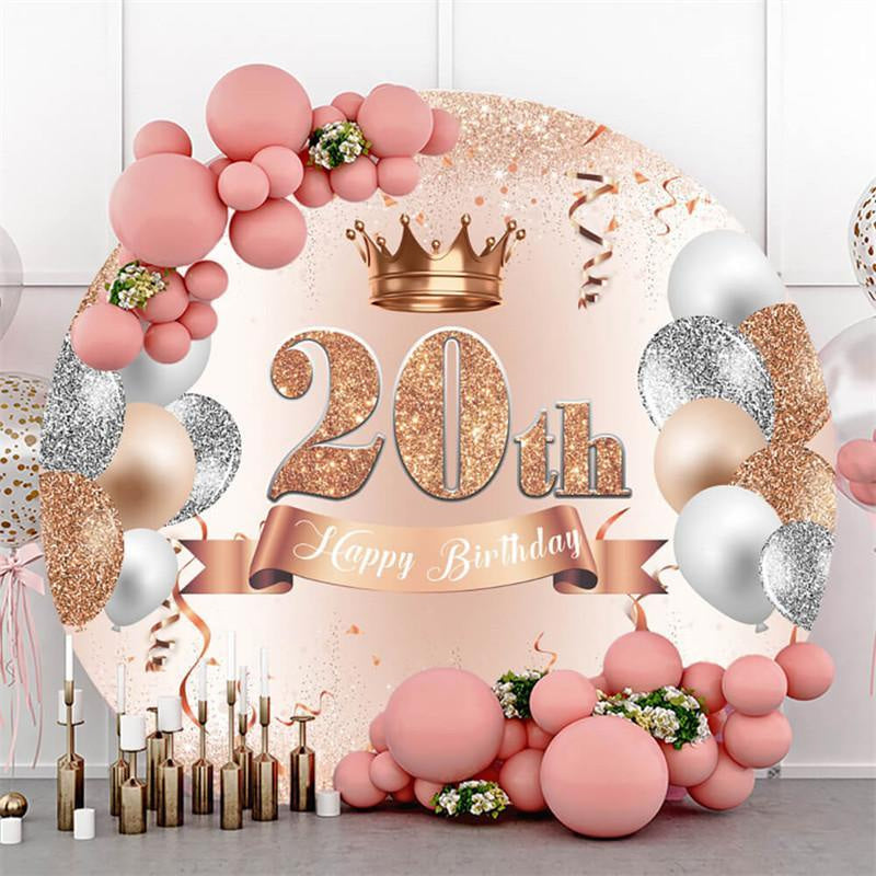 Lofaris Round Balloons 20th Happy Birthday Backdrop For Girl