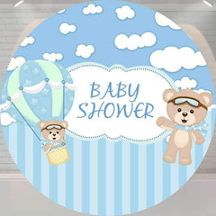 Lofaris Round Bear White Cloud Baby Shower Backdrop For Boy