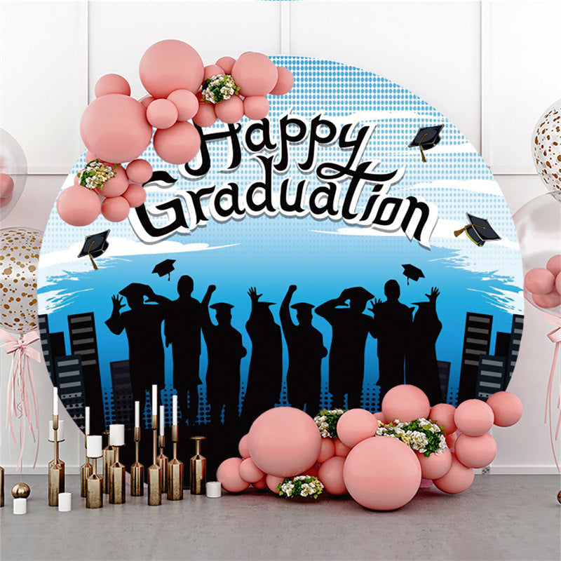 Lofaris Round Black And Blue Happy Graduation Backdrop For Party