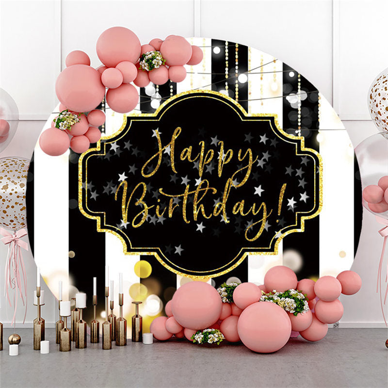 Lofaris Round Black And White Stripes Happy Birthday Backdrop