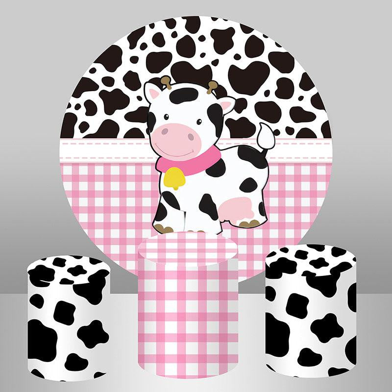 Round Black And White Texture Cow Baby Shower Backdrop