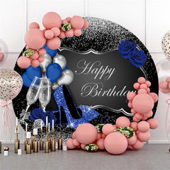 Lofaris Round Black Silver Highheel Balloon Birthday Backdrop