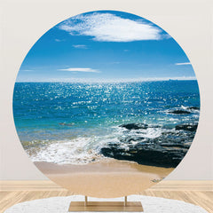 Lofaris Round Blue Sea And Sky With Rocks Holiday Backdrop