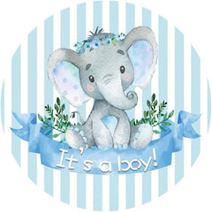 Lofaris Round Blue Stripe Elephant Baby Shower Backdrop For Boy